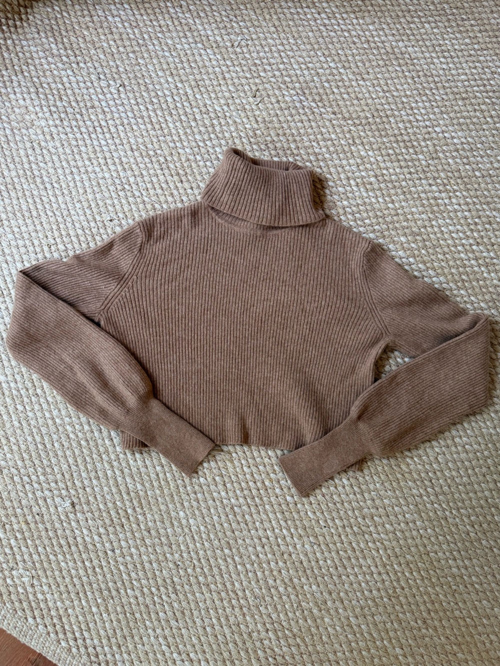 Reformation Cashmere Cropped Ribbed Turtleneck Sweater - Brown